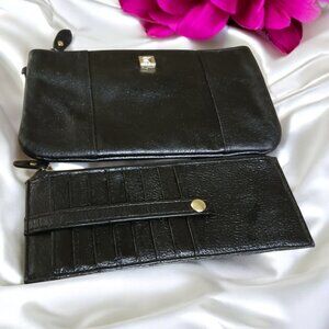 Lodis Olivia Black  Pebbled Leather Wallet & Julia Card Stacker Organizer Set